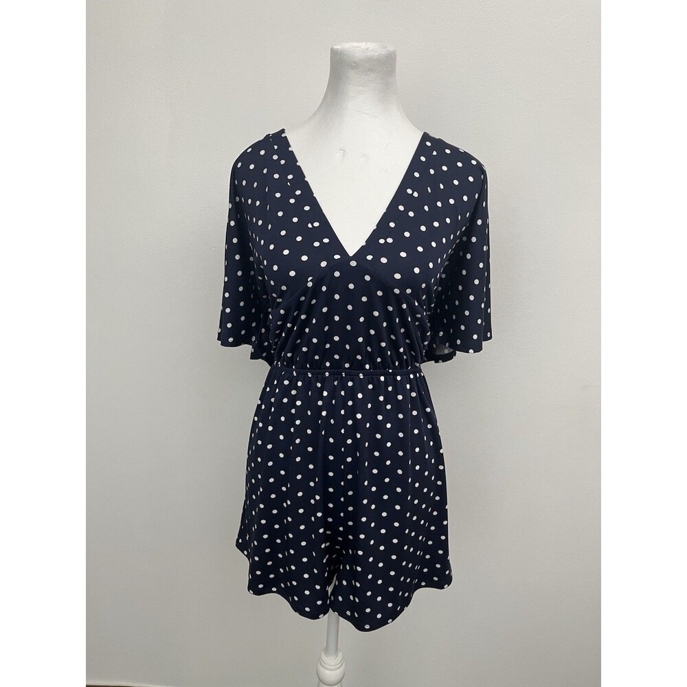 Venus Women’s Romper Large Polka Dot Elastic Waist V Neck Dolman Sleeve Stretch